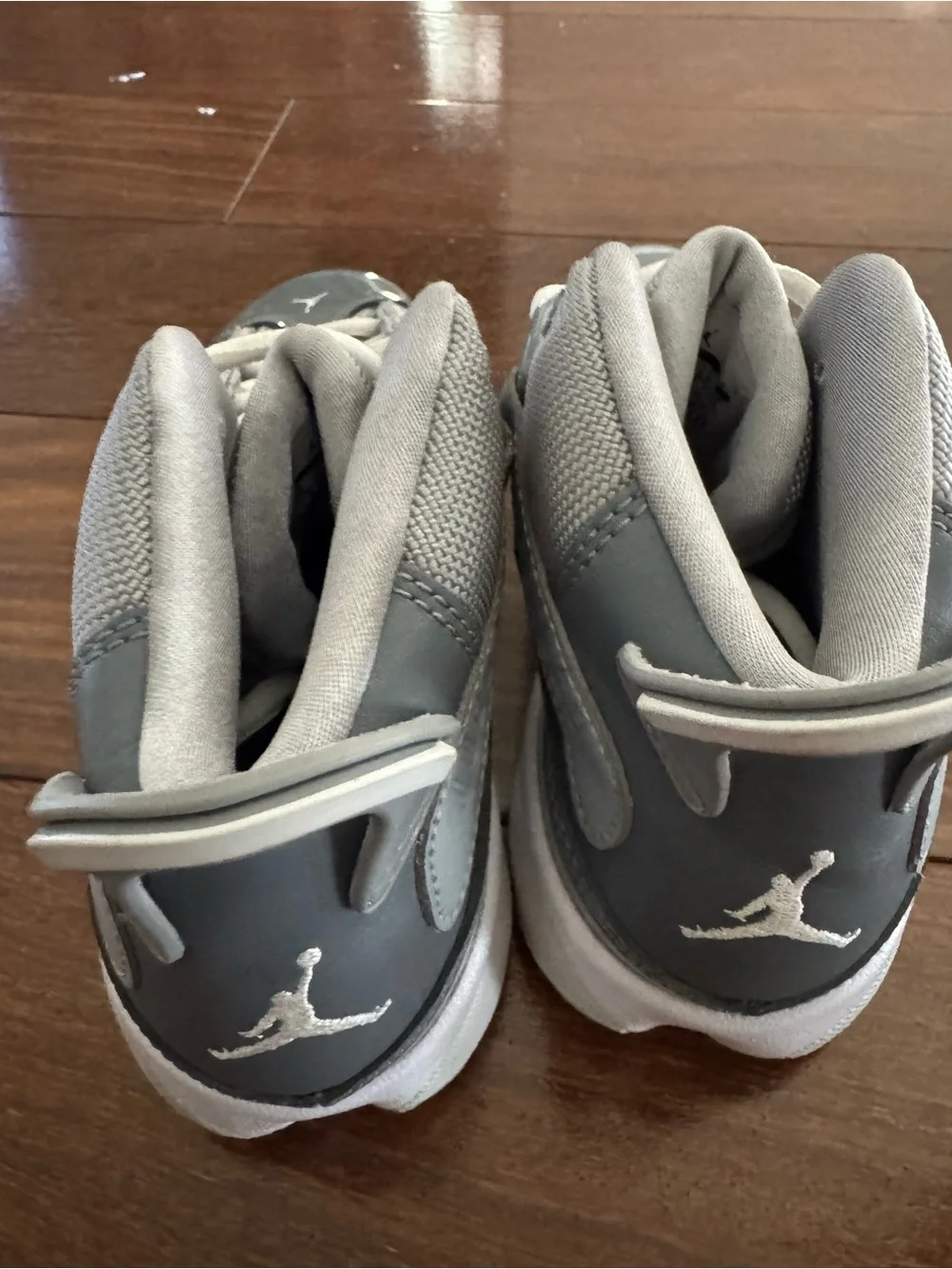 Jordan Grey and White Patent Leather High-Top Sneakers